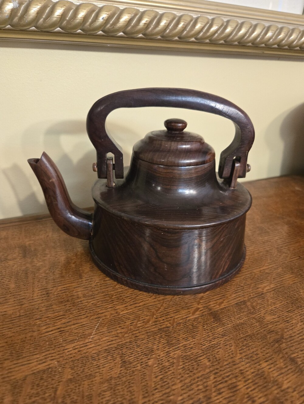 Vintage Hand-Turned Hardwood Teapot | Decorative Wood Tea Kettle Art